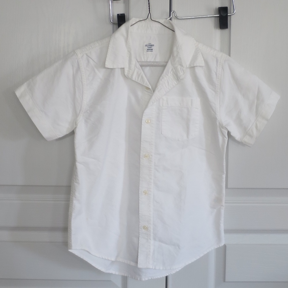 OLD NAVY YOUTH WHITE COTTON OXFORD BUTTON DOWN SS SHIRT SZ M